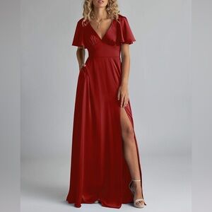 Azazie Red Maxi Dress with Slit